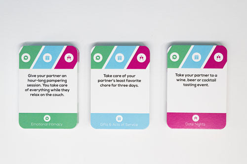 joyful couple's romance bingo, close up of the activity cards