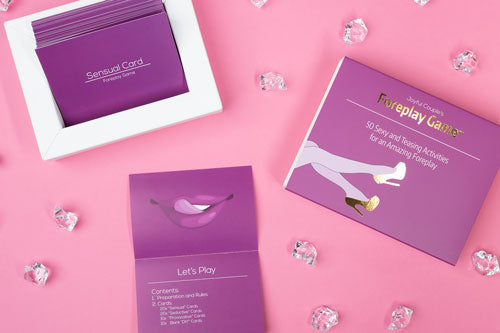 close up of the foreplay game, instructions, box, joyful couple
