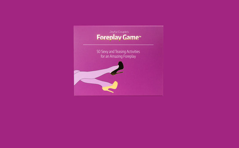 foreplay game by joyful couple, on a purple background