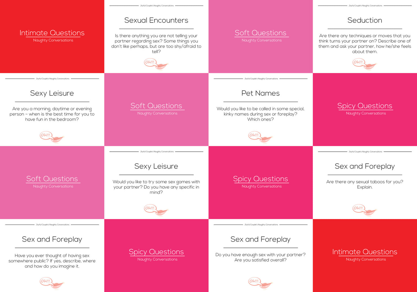 Joyful Couple's Naughty Conversations. Card samples