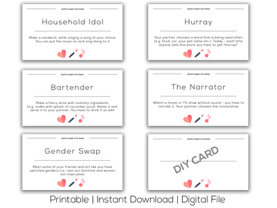 Joyful Couple's Fun Game. Printable version. Card samples